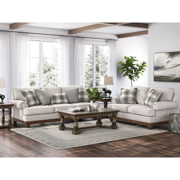Meadowview 99 in. Rolled Arm Polyester Rectangle Sofa with Reversible Cushions in Light Gray