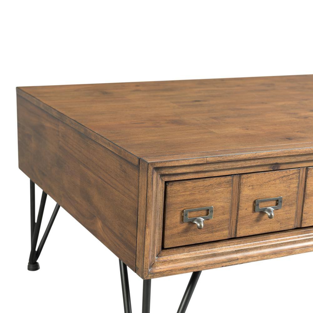 Tanner Light Walnut Industrial Sofa Table with Storage