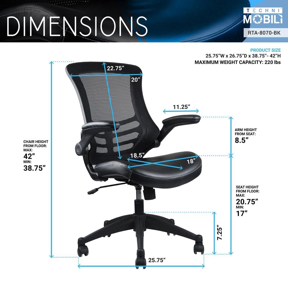 Ergonomic Black Mesh and Leather Task Chair with Adjustable Arms