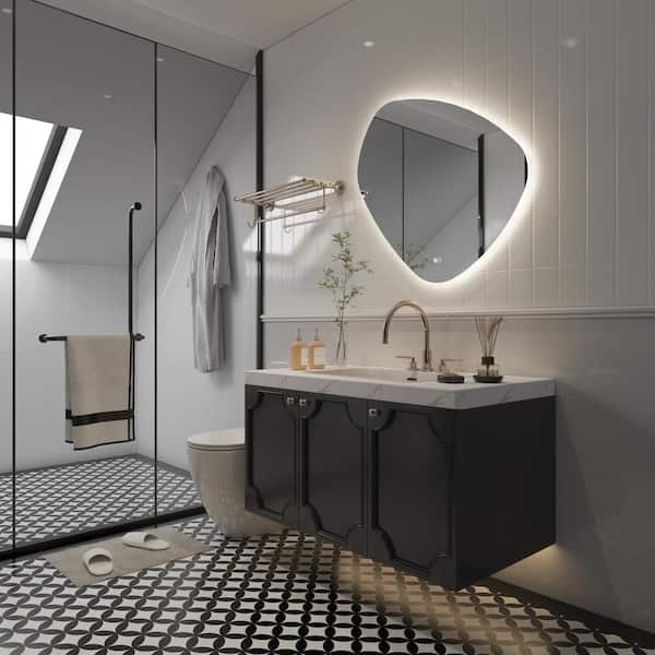 ANGELES HOME 32 in. x 30 in. Teardrop Novelty/Specialty Frameless Anti-Fog Back-Lit LED Wall Bathroom Vanity Mirror in Silver