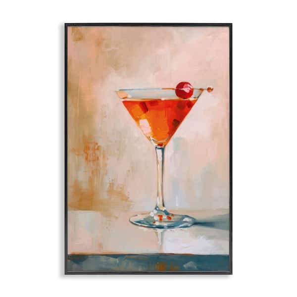 Stupell Industries Manhattan Cocktail with Cherry by LSR Design Studio Black Framed Food Giclee Art Print 30 in. x 20 in.