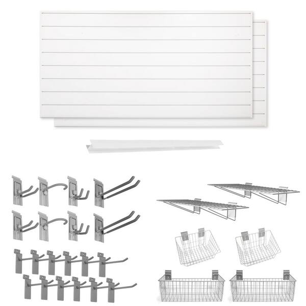 CROWNWALL Super Bundle 48 in. H x 96 in. W Slatwall Kit in White PVC 64
