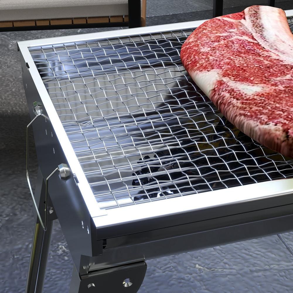 Stainless Steel Portable Hibachi Charcoal Grill with Folding Legs