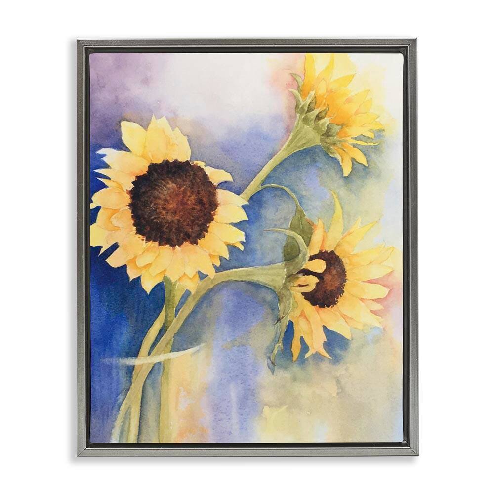 Sunflower Trio in Vase by Stephanie Fielden Gray Floater Frame Nature Graphic Art Print 21 in. x 17 in. price history on PriceWatchPro