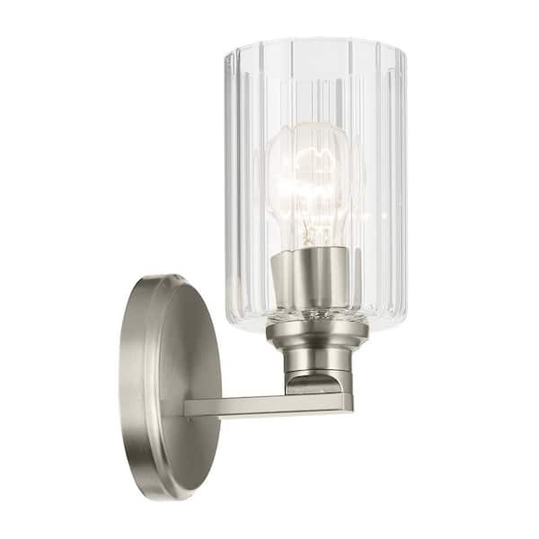 Gioe 9.5 in. 1-Light Wall Sconce with Clear Fluted Glass in Brushed Nickel