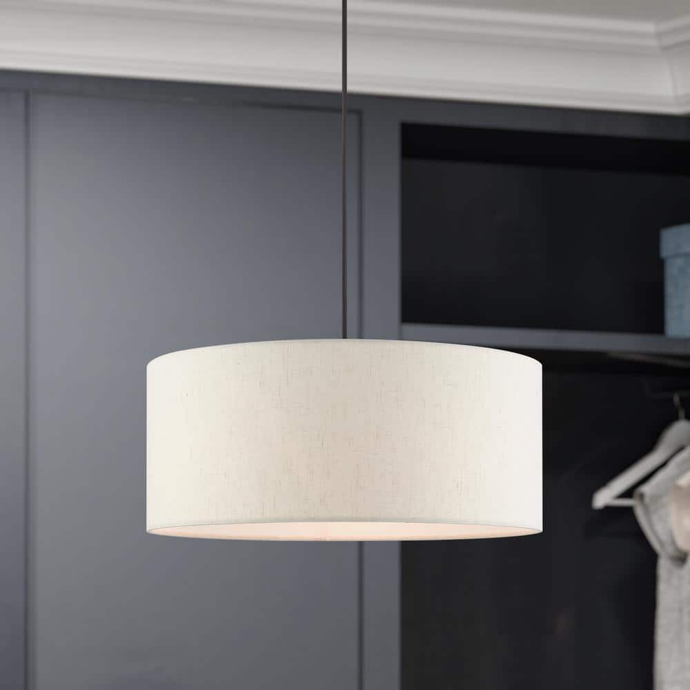 Meadow 3-Light English Bronze Drum Pendant with Oatmeal Shade