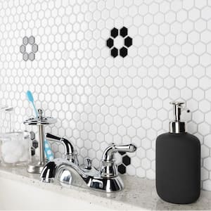 Metro Hex Glossy White w/ Single Flower 10-1/4 in. x 11-7/8 in.x6 mm Porcelain Mosaic Floor and Wall (8.60 sq. ft./Case)