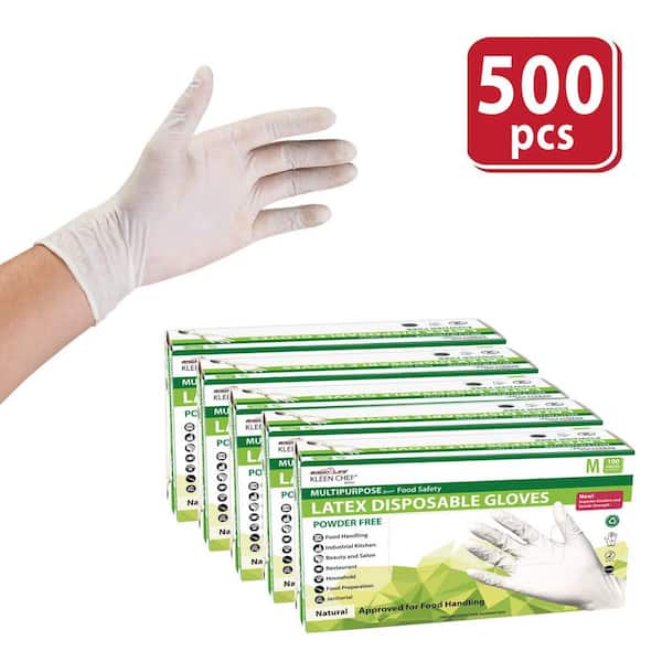 KLEEN CHEF Medium, Latex Gloves Disposable Food Preparation Multi-Purpose Natural Disposable(500-Pieces)