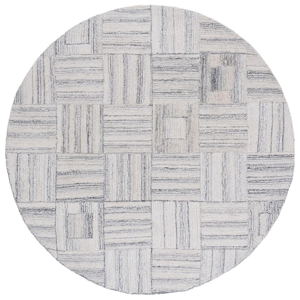 Abstract 6 ft. x 6 ft. Gray Geometric Abstract Grid Round Area Rug