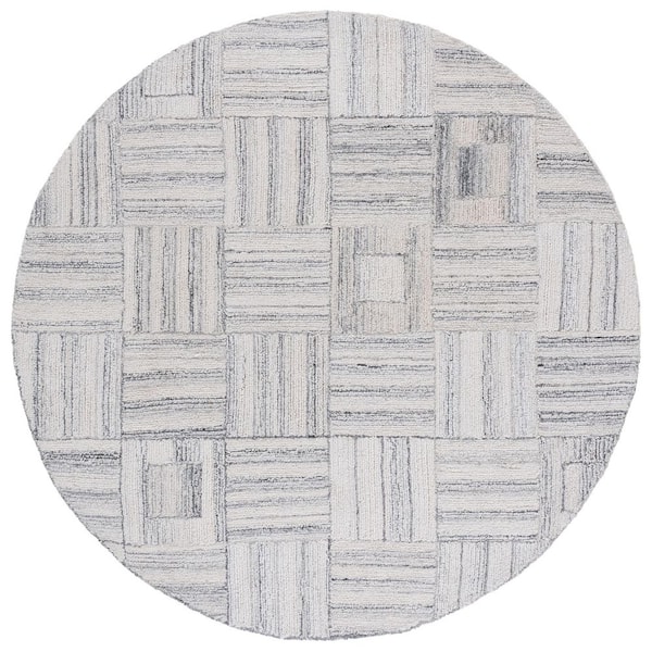 Abstract 6 ft. x 6 ft. Gray Geometric Abstract Grid Round Area Rug