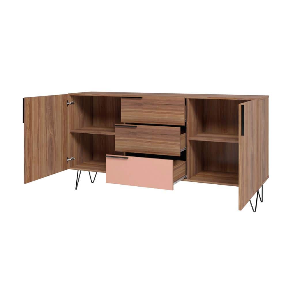 Beekman Mid-Century Mirrored Sideboard in Brown and Pink