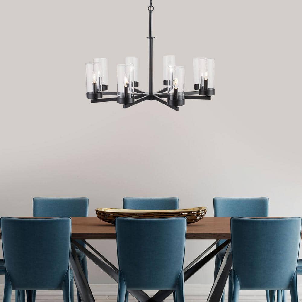 Meadowlark Modern Farmhouse 8-Light Black Chandelier with Clear Glass Shades