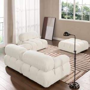 Marcel Modern 109.5 in. White Boucle Bubble Modular Modern Round Arm Straight Chaise Single Arm 3-Piece Sofa
