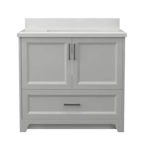 36 in. W. x 22 in. D x 35 in. H Single Sink Freestanding Bath Vanity in Gray with Carrara White Marble Top White Basin