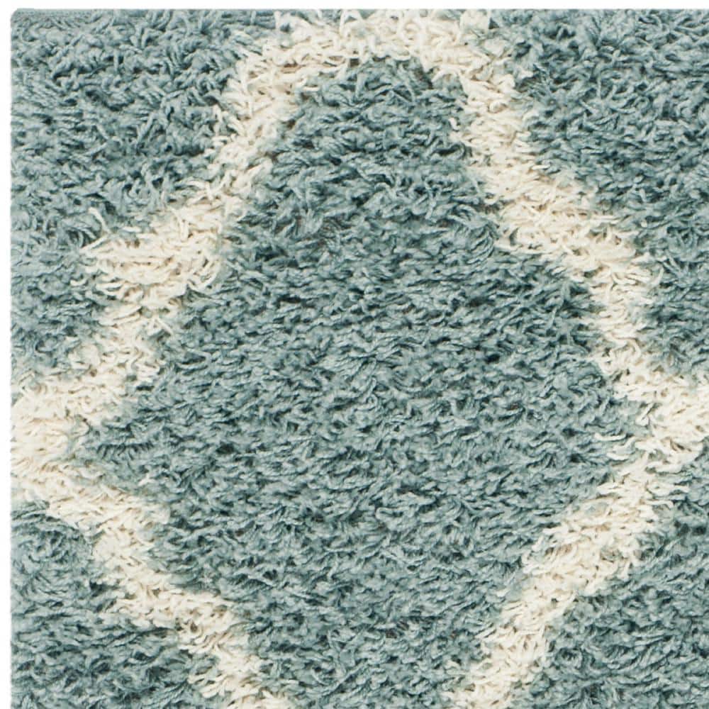 Seafoam and Ivory High Pile Shag Area Rug