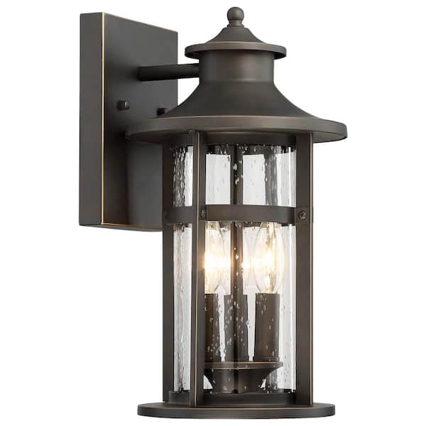 the great outdoors by Minka Lavery Highland Ridge Collection 3-Light Oil Rubbed Bronze with Gold Highlights Outdoor Wall Lantern Sconce