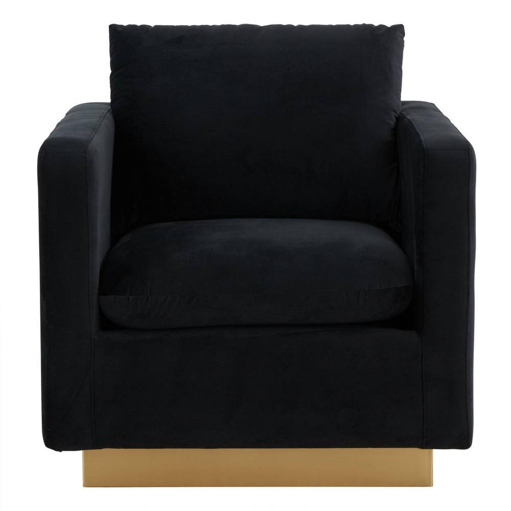 Midnight Black Velvet and Wood Accent Chair