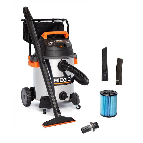 16 Gal. 6.5 Peak HP Stainless Steel Shop Vacuum WD1956 Wet Dry Vac with Fine Dust Filter, Hose, Accessories and LED Cuff