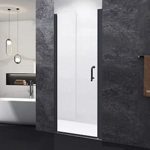 32-33 3/8 in. W x 72 in. H Pivot Semi-Frameless Shower Door in Black Swing Corner Shower Panel with Clear Glass, Handle