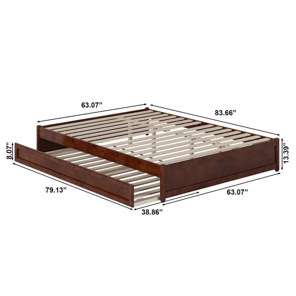 Barcelona Queen Walnut Wood Platform Bed with Twin XL Trundle