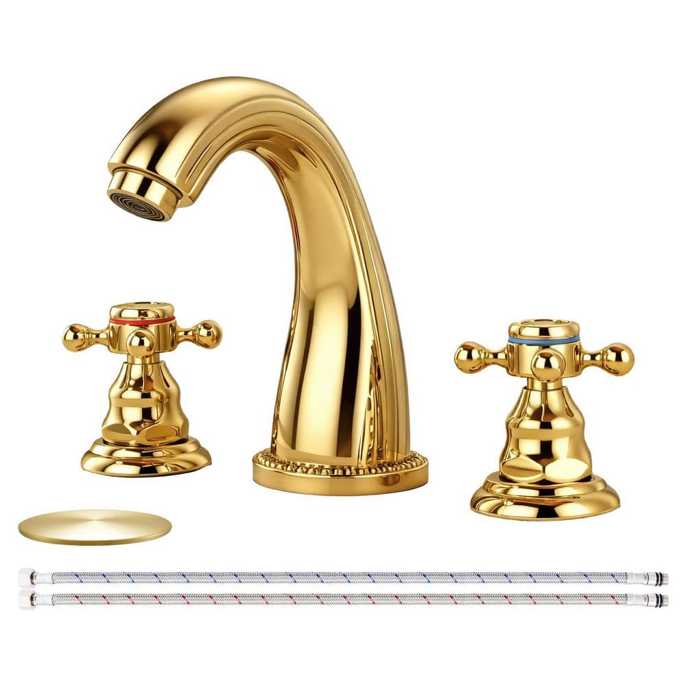 Double Handles 8 in. Widespread Bathroom Faucet 3-Hole Sink Faucet with Pop-Up Drain in Polished Gold price history on PriceWatchPro