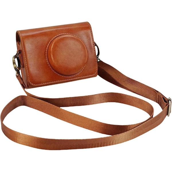 Camera Case PU Leather Storage Bag for Sony ZV-1F/ZV-1 II/ZV-1M2 Digital Camera with Removable Strap in Brownish Yellow