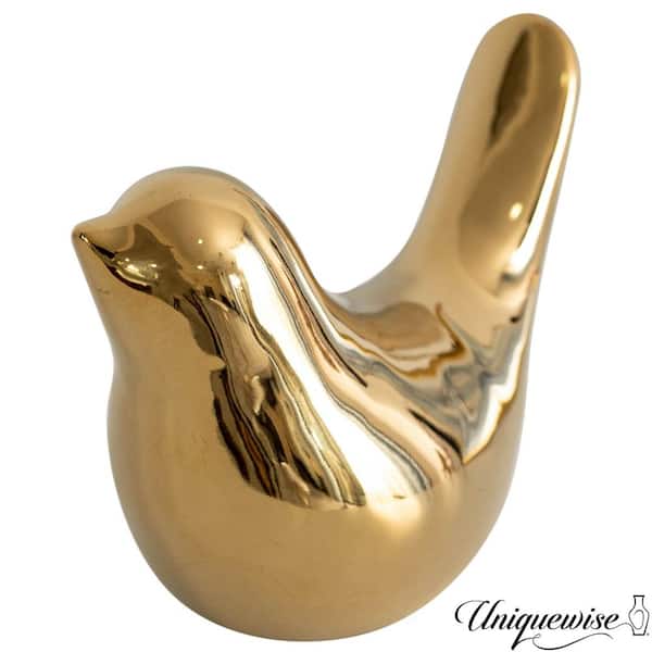 Uniquewise Gold 4 in. x 3 in. Bird Ceramic Sculpture Small