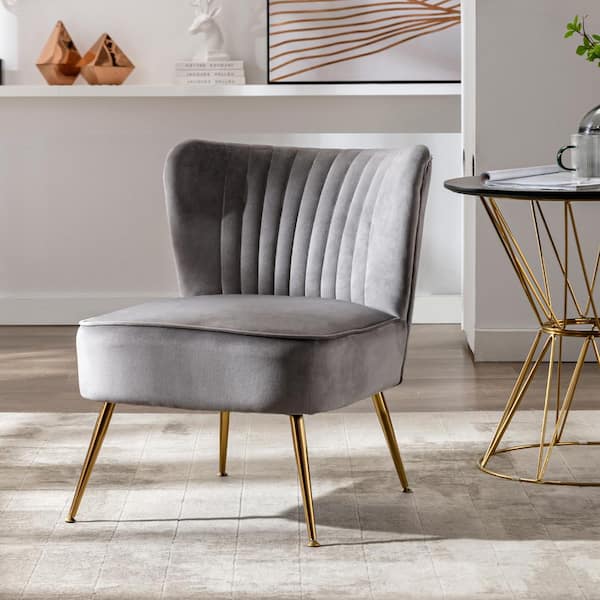 Trinity 22 in. Gray Velvet Channel Tufted Accent Side Chair