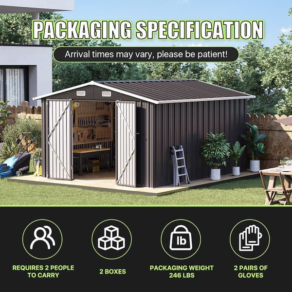 Sizzim 10 ft. W x 12 ft. D Black Metal Storage Shed with
