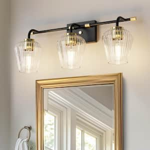 25 in. 3-Light Black Cone Vanity Light with Clear Glass Shades for Bathroom, Mirror, Powder Room