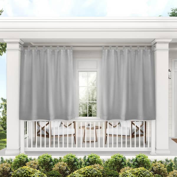 EXCLUSIVE HOME Cabana Cloud Grey Solid Light Filtering 54 in. x 132 in.  Hook and Loop Tab Top Indoor/Outdoor Curtain Panel (Set of 2)  YG013548DSEHH1 A419 - The Home Depot
