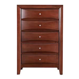 Marilla 5-Drawer Cherry Chest of Drawers (48 in. H x 32 in. W x 17 in. D)