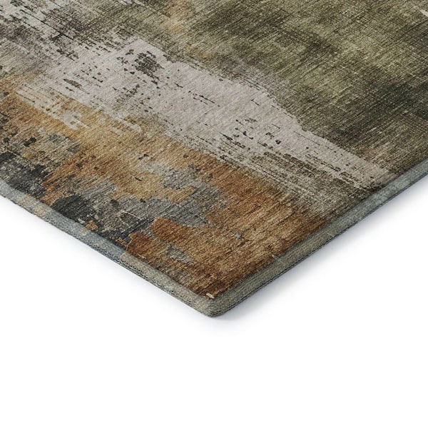 Mayfield Premium Machine Washable Abstract AMF1649 Olive 8 ft. x 10 ft. Area Rug