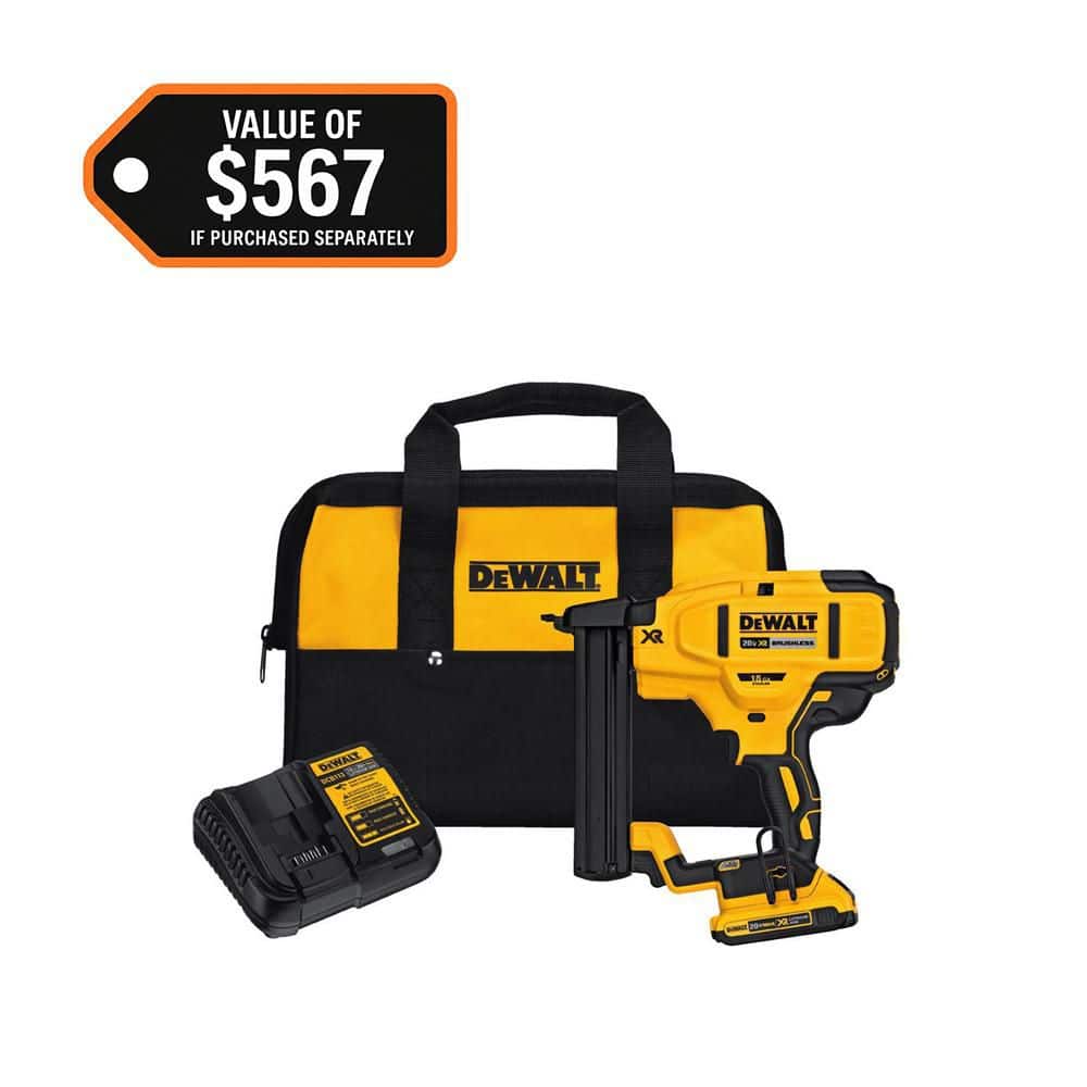 DEWALT 20V MAX XR Lithium-Ion Cordless 18-Gauge Narrow Crown Stapler Kit with 2.0Ah Battery, Charger and Contractor Bag (DCN681D1)