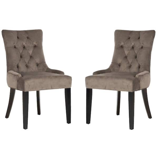 SAFAVIEH Abby Mushroom Taupe/Espresso Cotton Side Chair (Set of 2)