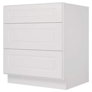 30 in. Wx24 in. Dx34.5 in. H in Raised Panel Dove Plywood Ready to Assemble Drawer Base Kitchen Cabinet with 3 Drawers