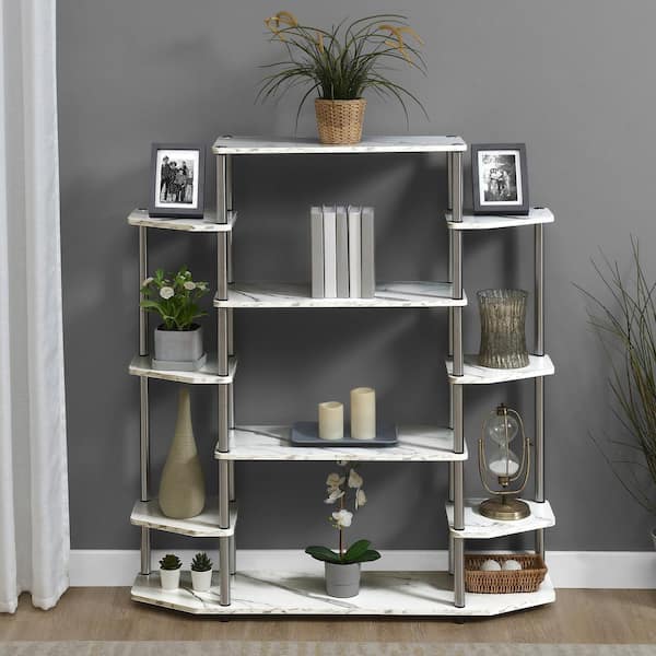 Convenience Concepts Designs2Go No Tools 52.5 in H White Faux Marble Wood Wall Unit Bookshelf