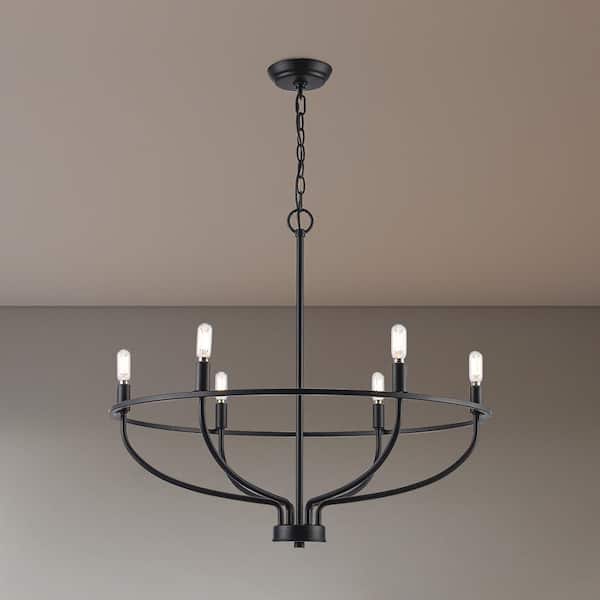 6-Light Black Round Candle Chandelier Light Fixture