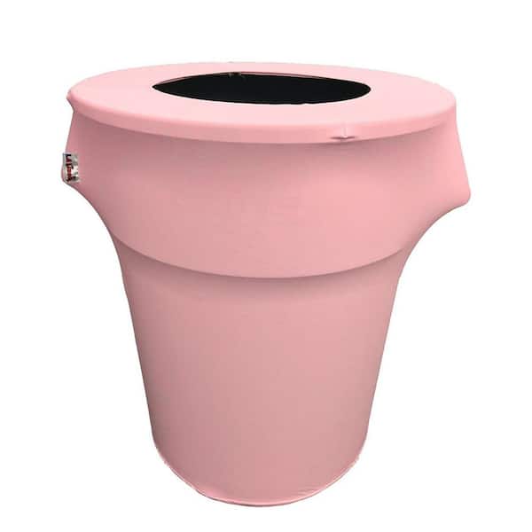 LA Linen Round Light Pink Stretch Cover for 55 Gal. Trash Can