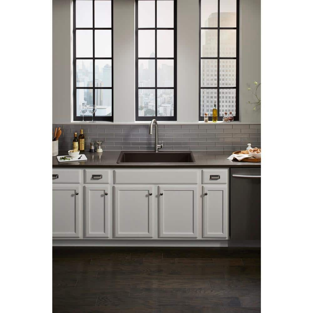 Matte Black 33" Stone Drop-In Single-Bowl Kitchen Sink