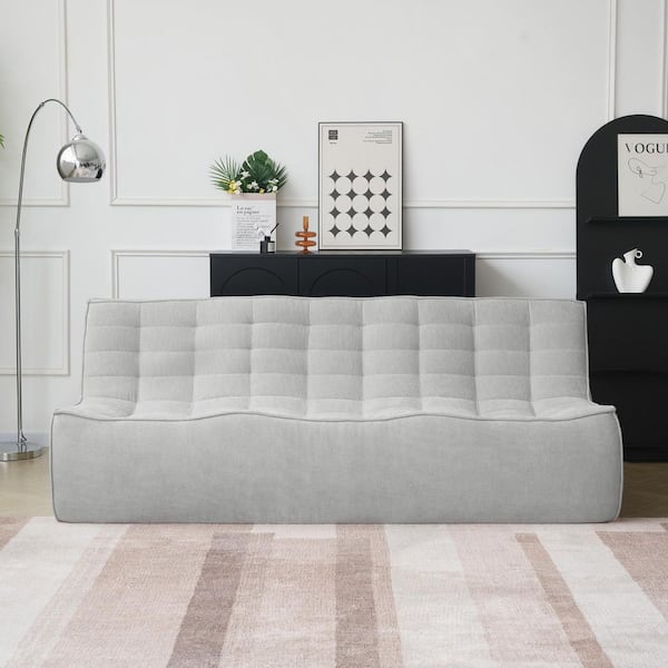 Magic Home 82.6 in. Armless Gray Linen Lazy Floor Curved Sectional Sofa Living Room Relax Set Couches (3-Seater)