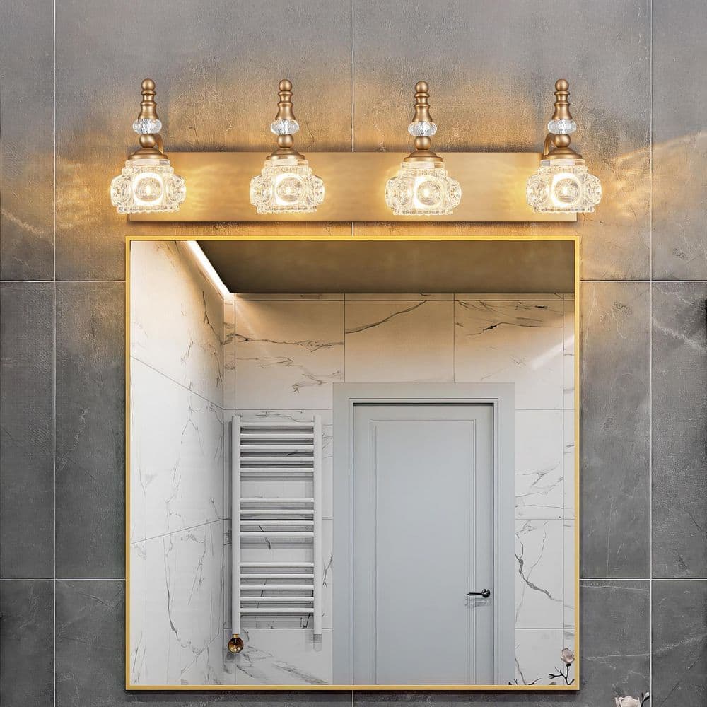 Home Lighting Fixture Width 27.55 in. 4-Light Brass Modern Glass Crystal Vanity Light-Vintage for Bathroom(JW-493) price history on PriceWatchPro