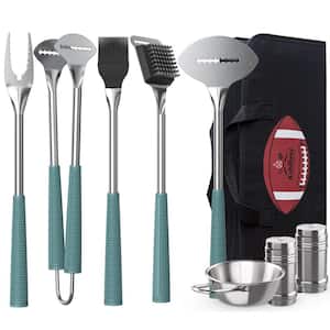 9-Piece Stainless Steel Grill Tools Set with Spatula, fork, Brush, BBQ Tongs, Grill Cleaning Brush and Scraper