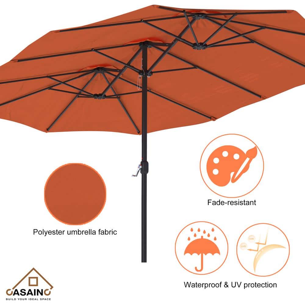 15 ft. Orange Aluminum Double-Sided Market Patio Umbrella with Base