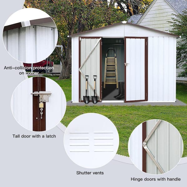 8 ft. W x 10 ft. D White Metal Outdoor Storage Shed with Lockable
