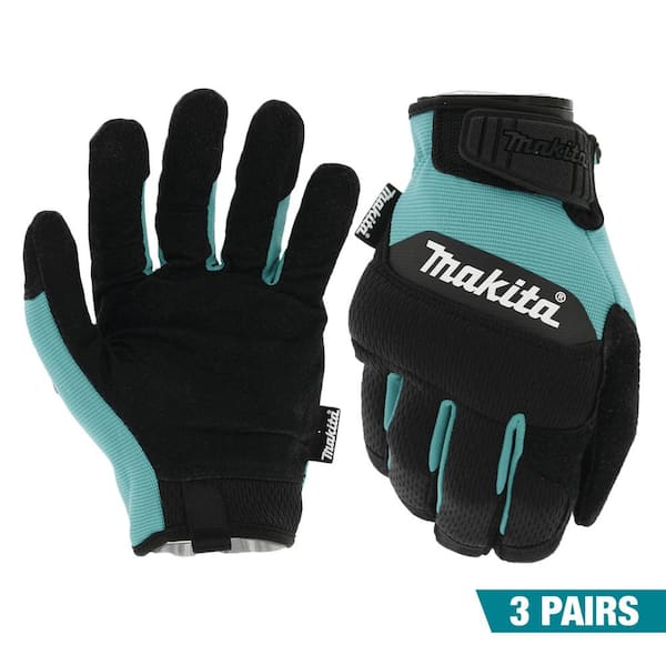 Makita 100% Genuine Leather-Palm Performance Outdoor & Work Gloves (Large) (3-Pairs), Blue