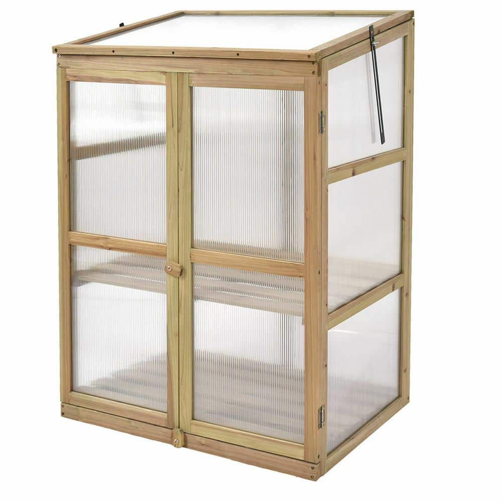 Compact Brown Fir Wood Greenhouse with Shelves