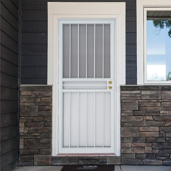 Vegas 32 in. x 80 in. Universal Reversible White Steel Security Storm Door