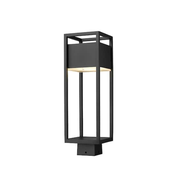 Barwick 1-Light 19.75 in. Black Aluminum Hardwired Outdoor Post Light with Square Standard Fitter with Integrated LED