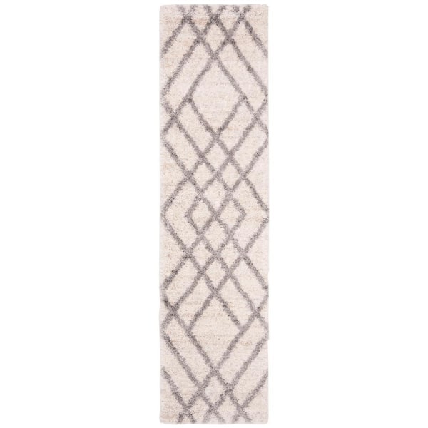 SAFAVIEH Berber Shag Cream/Gray 2 ft. x 8 ft. Diamond Geometric Runner Rug